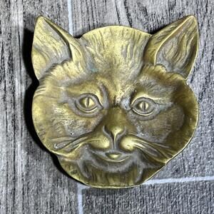 Vtg Solid Brass Bob Cat Head Trivet - Nice Detail 3-8